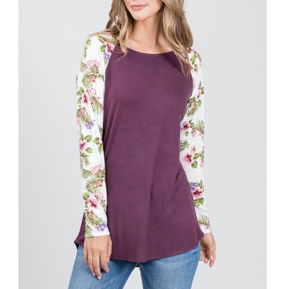 Raisin & Ivory Floral LS Raglan Top